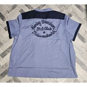 Harley Davidson Men's  3XL Club Crew Short Sleeve Button Down Shirt Colony Blue